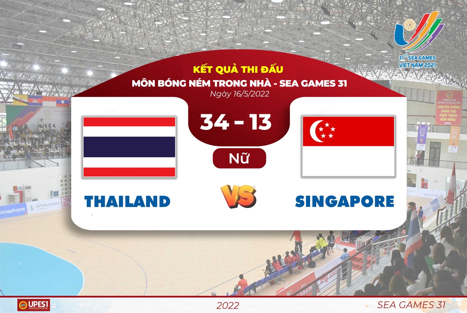 Thailand – Singapore: Đội nữ thắng áp đảo 34-13, đội nam hòa 29-29 là kết quả ngày thi đấu thứ 2 nội dung Bóng ném trong nhà trong khuôn khổ SEA Games 31