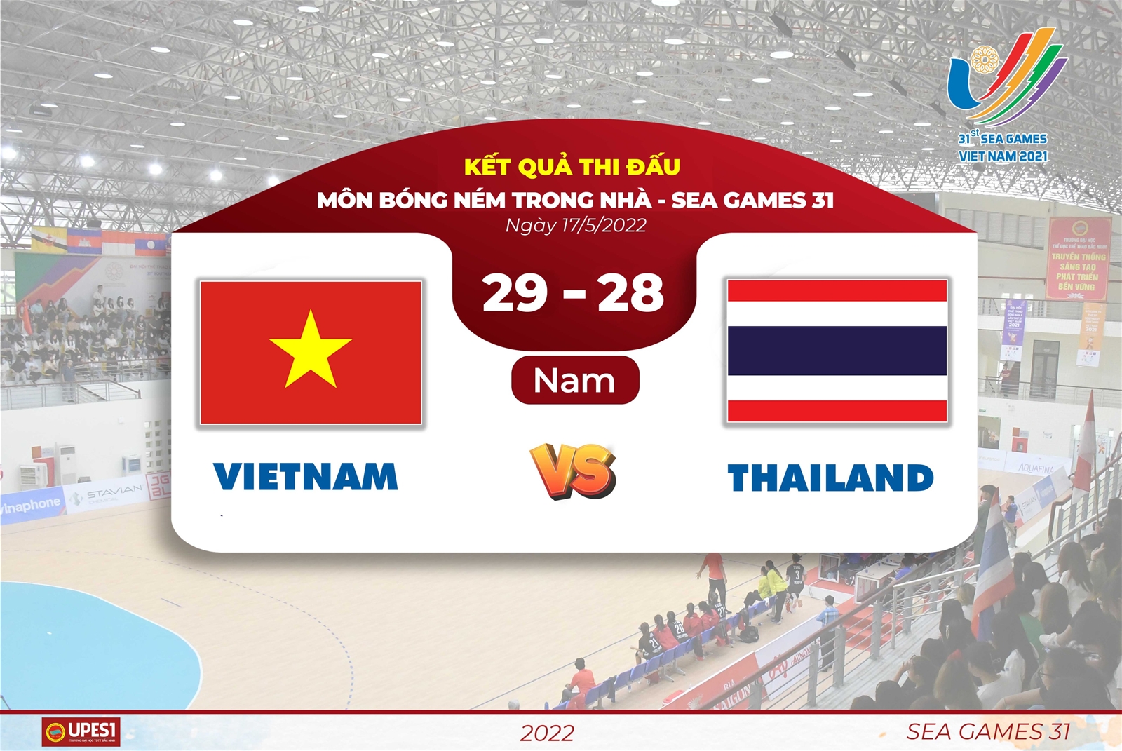 Bóng ném trong nhà nam, Việt Nam thắng Thái Lan với cách biệt tối thiểu