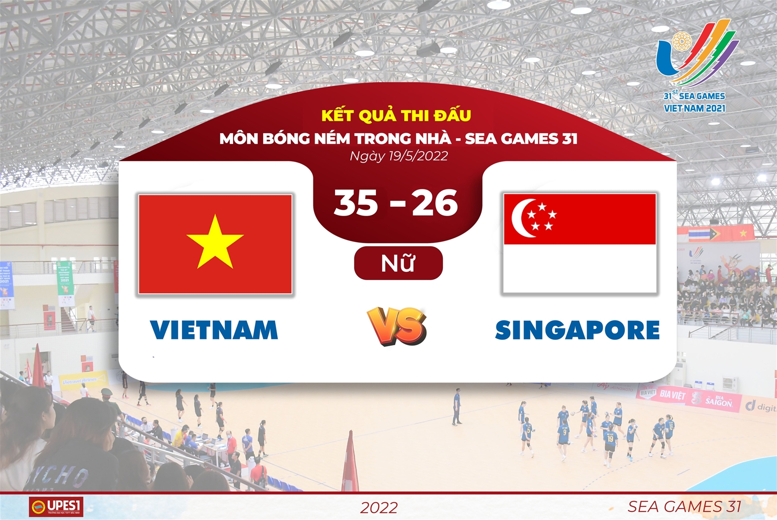 Đội tuyển Nữ Bóng ném trong nhà Quốc gia Việt Nam thắng thuyết phục đội tuyển Singapore